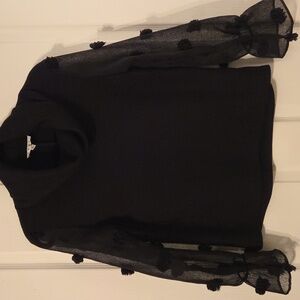 New Pretty Cowl Neck Sweater With Sheer Pom Pom Sleeves.